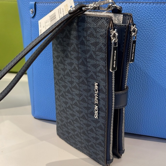 Michael Kors Jet Set Travel Large Double-Zip Wristlet-Wallet-PhoneHolder Admiral - Picture 3 of 16